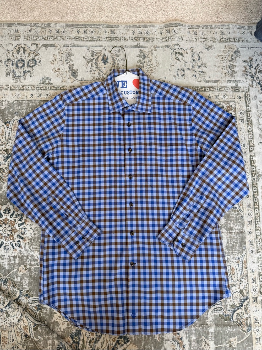 David Donahue Blue and Brown Checked Dress Shirt